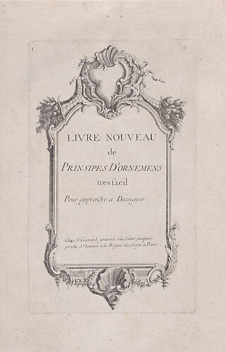 Title Page to 'Livre Nouveau de Prinsipes D'Ornemens, tres facil. Pour apprendre a Dessigner.