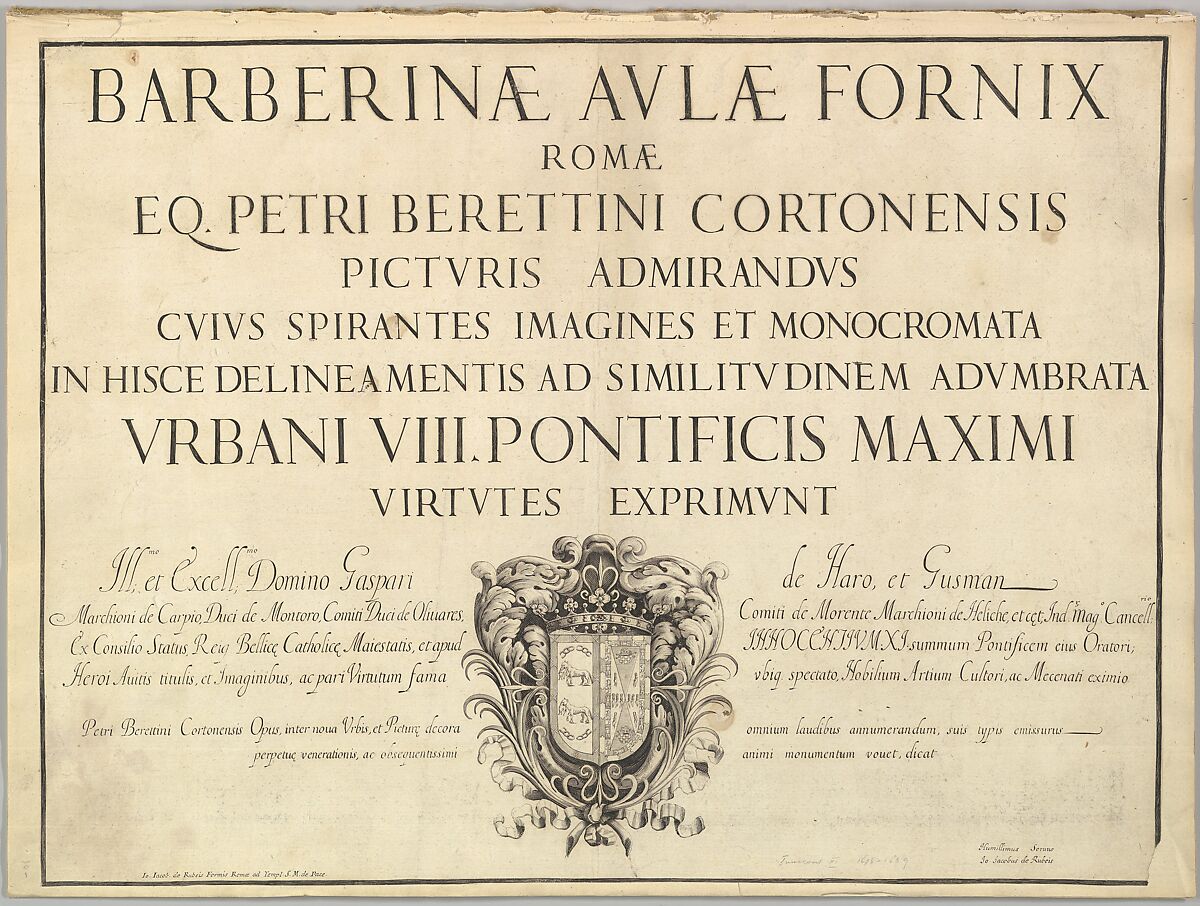 Barberinae aulae fornix, Anonymous, Italian, 17th century, Engraving 