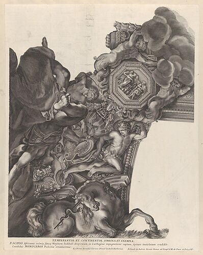 Plate 9: Allegory of Temperance with a unicorn and Publius Scipio Africanus at bottom, from 