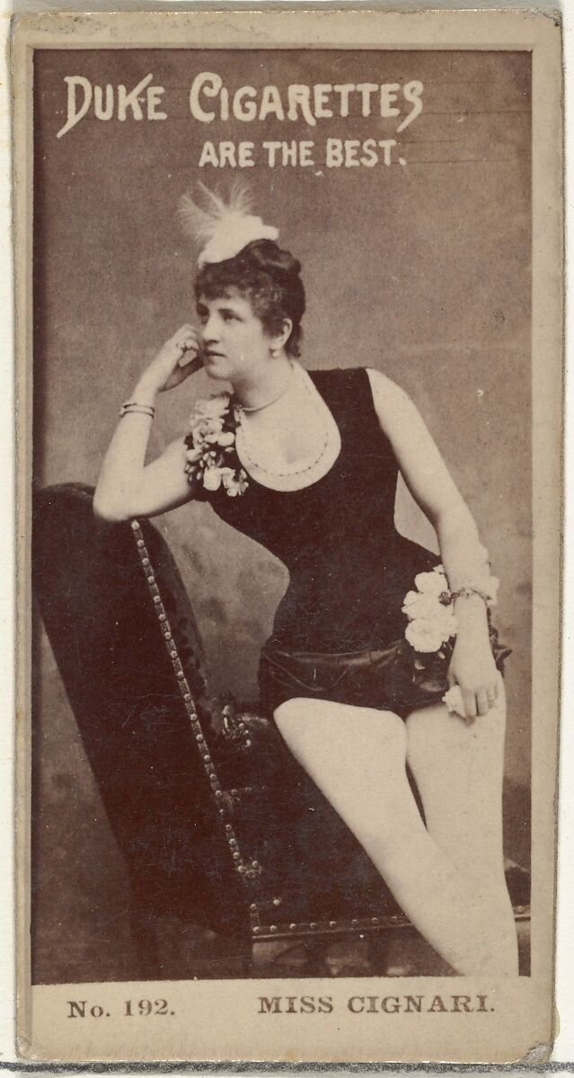 Card Number 192, Miss Cignari, from the Actors and Actresses series (N145-6) issued by Duke Sons & Co. to promote Duke Cigarettes, Issued by W. Duke, Sons &amp; Co. (New York and Durham, N.C.), Albumen photograph 