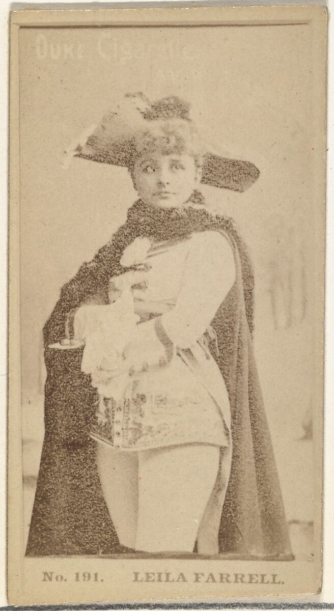 Card Number 191, Leila Farrell, from the Actors and Actresses series (N145-6) issued by Duke Sons & Co. to promote Duke Cigarettes, Issued by W. Duke, Sons &amp; Co. (New York and Durham, N.C.), Albumen photograph 