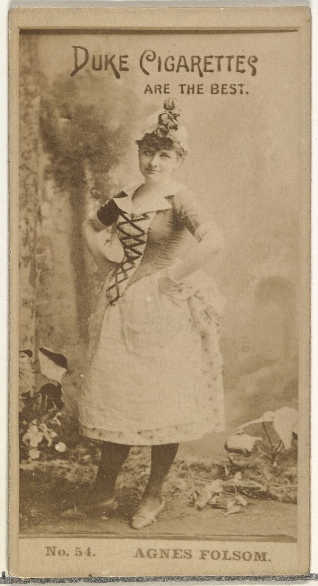 Card Number 54, Agnes Folsom, from the Actors and Actresses series (N145-6) issued by Duke Sons & Co. to promote Duke Cigarettes, Issued by W. Duke, Sons &amp; Co. (New York and Durham, N.C.), Albumen photograph 