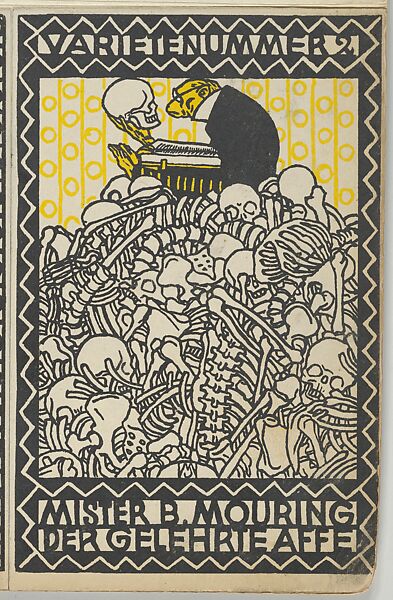Variety Act 2: Mister B. Mouring, The Learned Monkey (Varietenummer 2: Mister B. Mouring der Gelehrte Affe), Rudolf Kalvach (Austrian, Vienna 1883–1932 Kosmanos), Color lithograph 