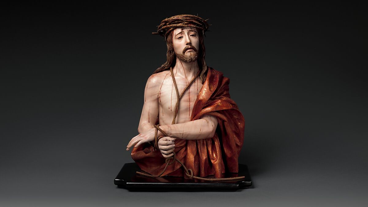 Ecce Homo, Pedro de Mena (Spanish, Granada 1628–1688 Málaga), Partial-gilt polychrome wood, Spanish, probably Málaga 