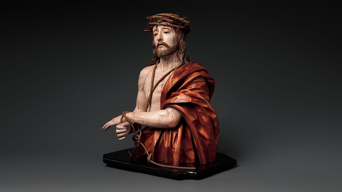Ecce Homo, Pedro de Mena (Spanish, Granada 1628–1688 Málaga), Partial-gilt polychrome wood, Spanish, probably Málaga