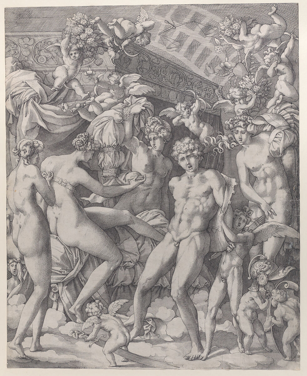 Venus and Mars with cupid and the Three Graces, Master HCB (active Rome, 1565), Engraving