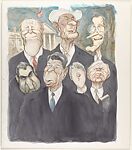 Seven Presidents, Patrick Oliphant (American, born Adelaide, Australia, 1935), Graphite, charcoal and watercolor 