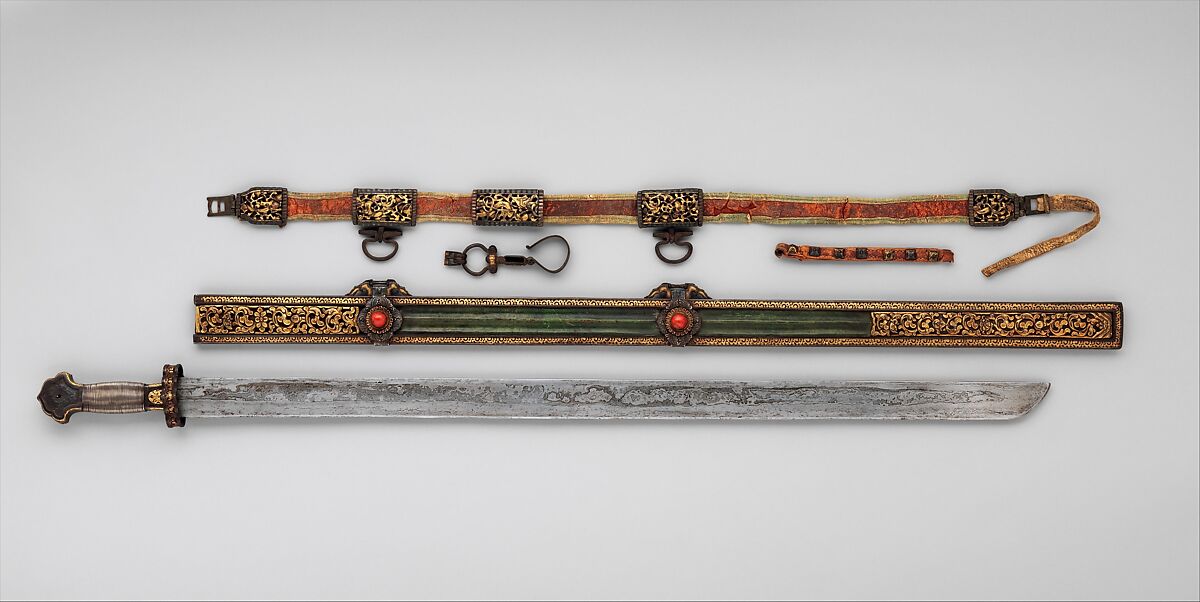 Sword, Scabbard, and Belt Hook, Tibetan