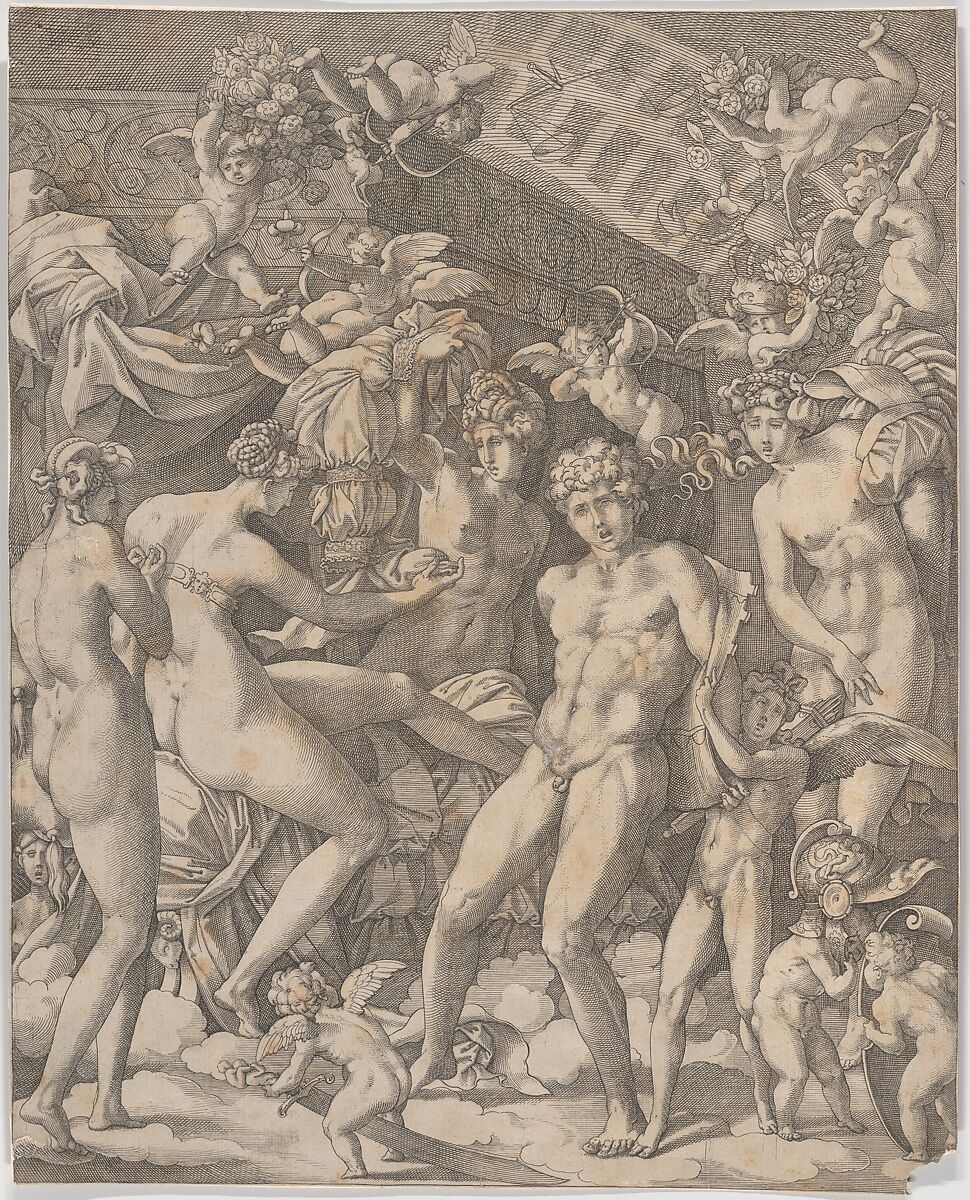 Venus and Mars with Cupid and the Three Graces, Master HCB (active Rome, 1565), Engraving 