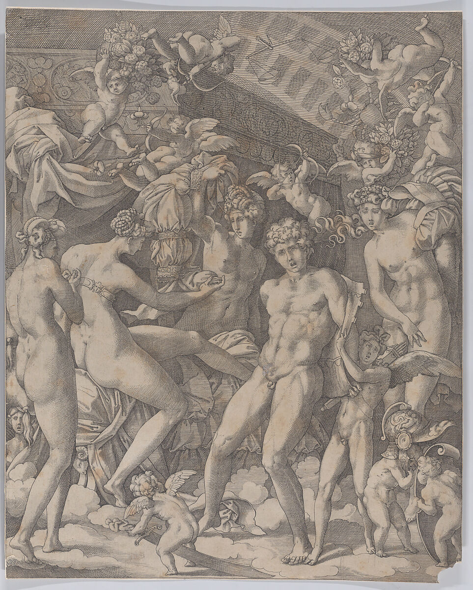 Venus and Mars with Cupid and the Three Graces, Master HCB (active Rome, 1565), Engraving