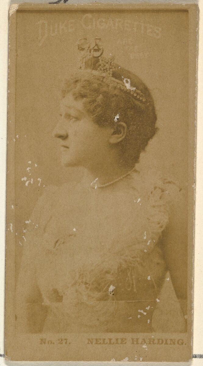 Card Number 27, Nellie Harding, from the Actors and Actresses series (N145-6) issued by Duke Sons & Co. to promote Duke Cigarettes, Issued by W. Duke, Sons &amp; Co. (New York and Durham, N.C.), Albumen photograph 