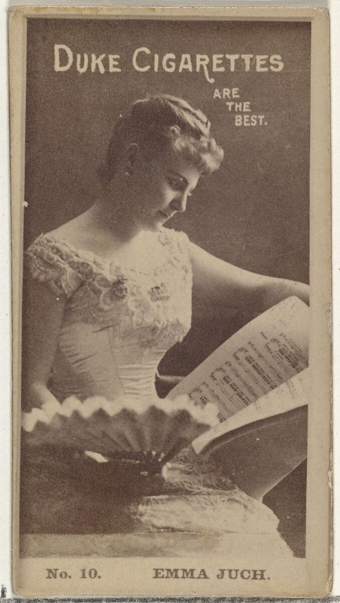 Card Number 10, Emma Juch, from the Actors and Actresses series (N145-6) issued by Duke Sons & Co. to promote Duke Cigarettes, Issued by W. Duke, Sons &amp; Co. (New York and Durham, N.C.), Albumen photograph 
