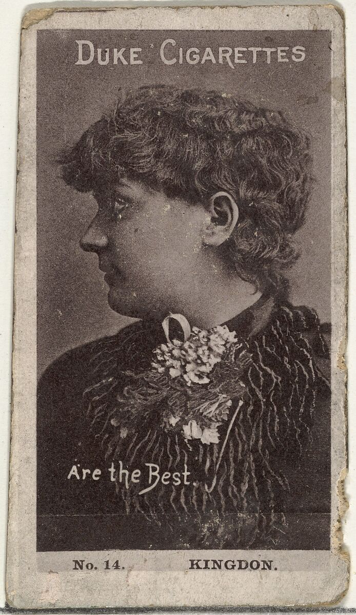 Card Number 14, Miss Kingdon, from the Actors and Actresses series (N145-6) issued by Duke Sons & Co. to promote Duke Cigarettes, Issued by W. Duke, Sons &amp; Co. (New York and Durham, N.C.), Albumen photograph 
