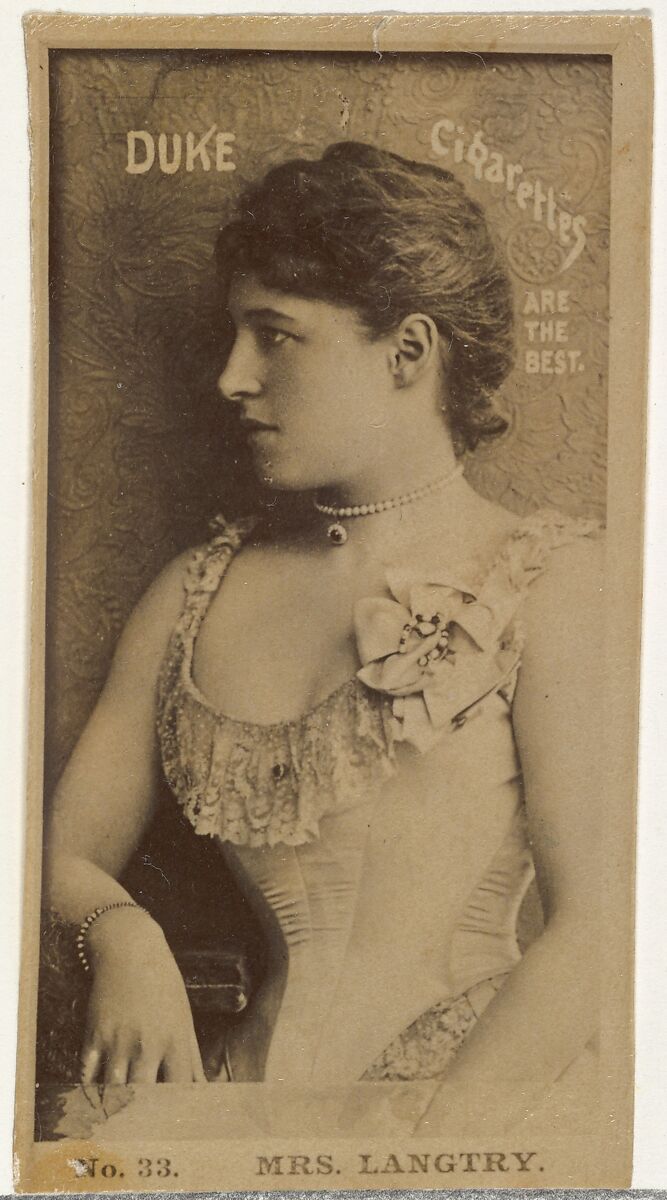 Card Number 33, Mrs. Langtry, from the Actors and Actresses series (N145-6) issued by Duke Sons & Co. to promote Duke Cigarettes, Issued by W. Duke, Sons &amp; Co. (New York and Durham, N.C.), Albumen photograph 