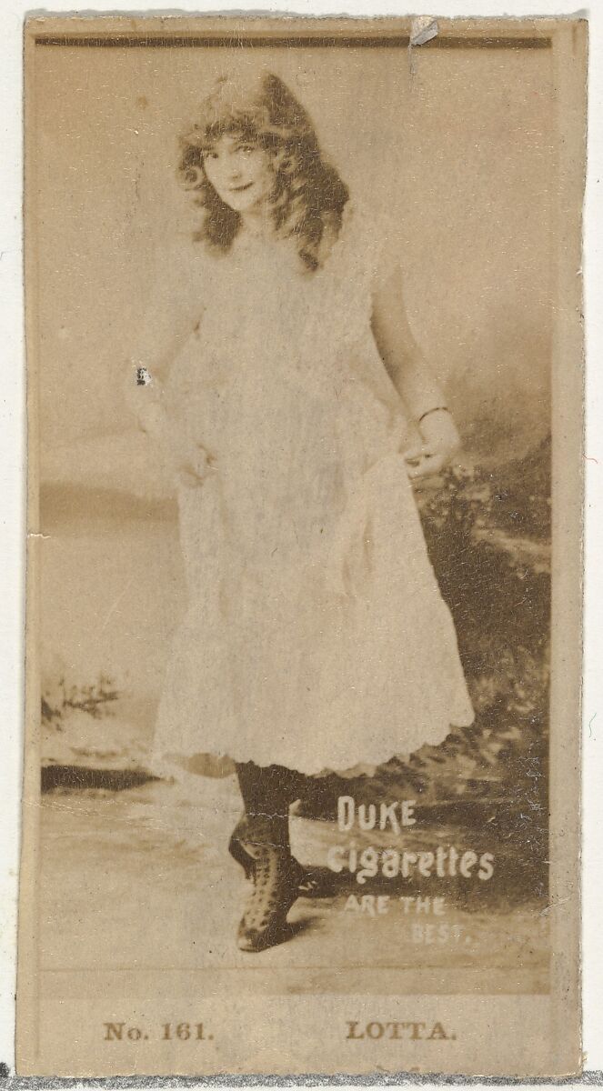 Card Number 161, Lotta, from the Actors and Actresses series (N145-6) issued by Duke Sons & Co. to promote Duke Cigarettes, Issued by W. Duke, Sons &amp; Co. (New York and Durham, N.C.), Albumen photograph 