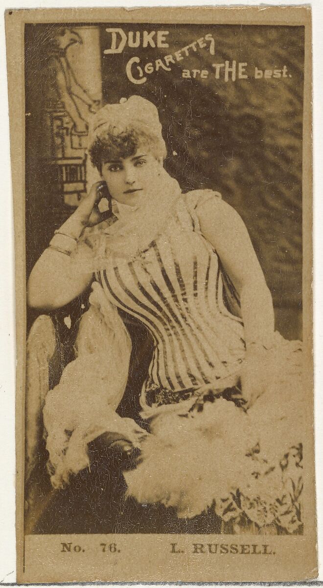Card Number 76, Lillian Russell, from the Actors and Actresses series (N145-6) issued by Duke Sons & Co. to promote Duke Cigarettes, Issued by W. Duke, Sons &amp; Co. (New York and Durham, N.C.), Albumen photograph 