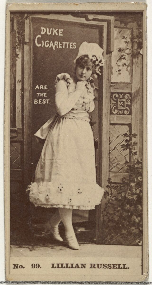 Card Number 99, Lillian Russell, from the Actors and Actresses series (N145-6) issued by Duke Sons & Co. to promote Duke Cigarettes, Issued by W. Duke, Sons &amp; Co. (New York and Durham, N.C.), Albumen photograph 