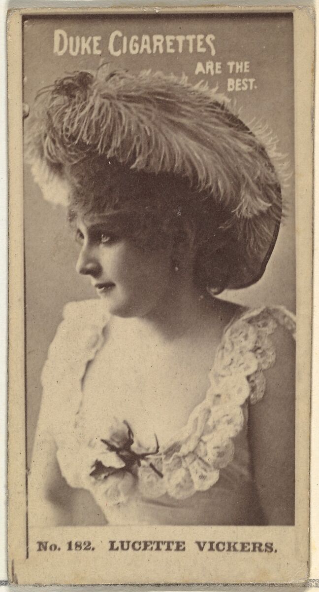 Card Number 182, Lucette Vickers, from the Actors and Actresses series (N145-6) issued by Duke Sons & Co. to promote Duke Cigarettes, Issued by W. Duke, Sons &amp; Co. (New York and Durham, N.C.), Albumen photograph 