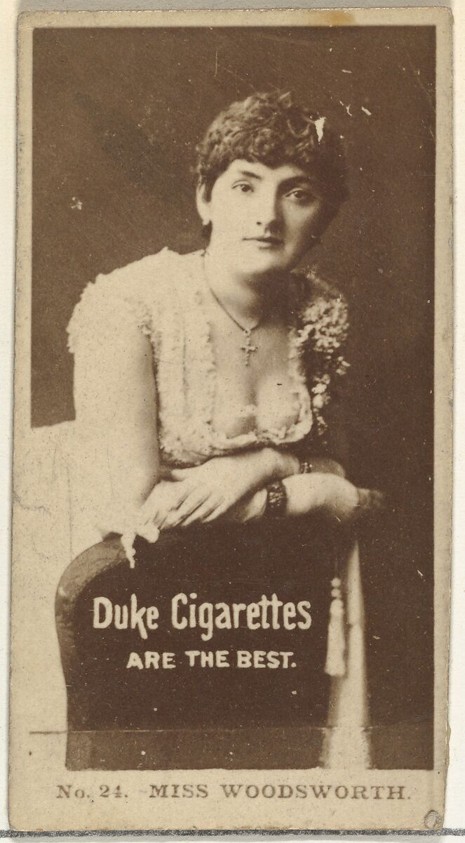 Card Number 24, Miss Woodsworth, from the Actors and Actresses series (N145-6) issued by Duke Sons & Co. to promote Duke Cigarettes, Issued by W. Duke, Sons &amp; Co. (New York and Durham, N.C.), Albumen photograph 