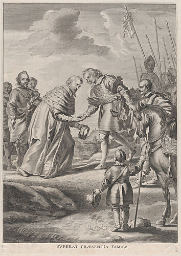 Plate 11: Ferdinand greeted by the Elector of Cologne; from Guillielmus Becanus's 'Serenissimi Principis Ferdinandi, Hispaniarum Infantis...'