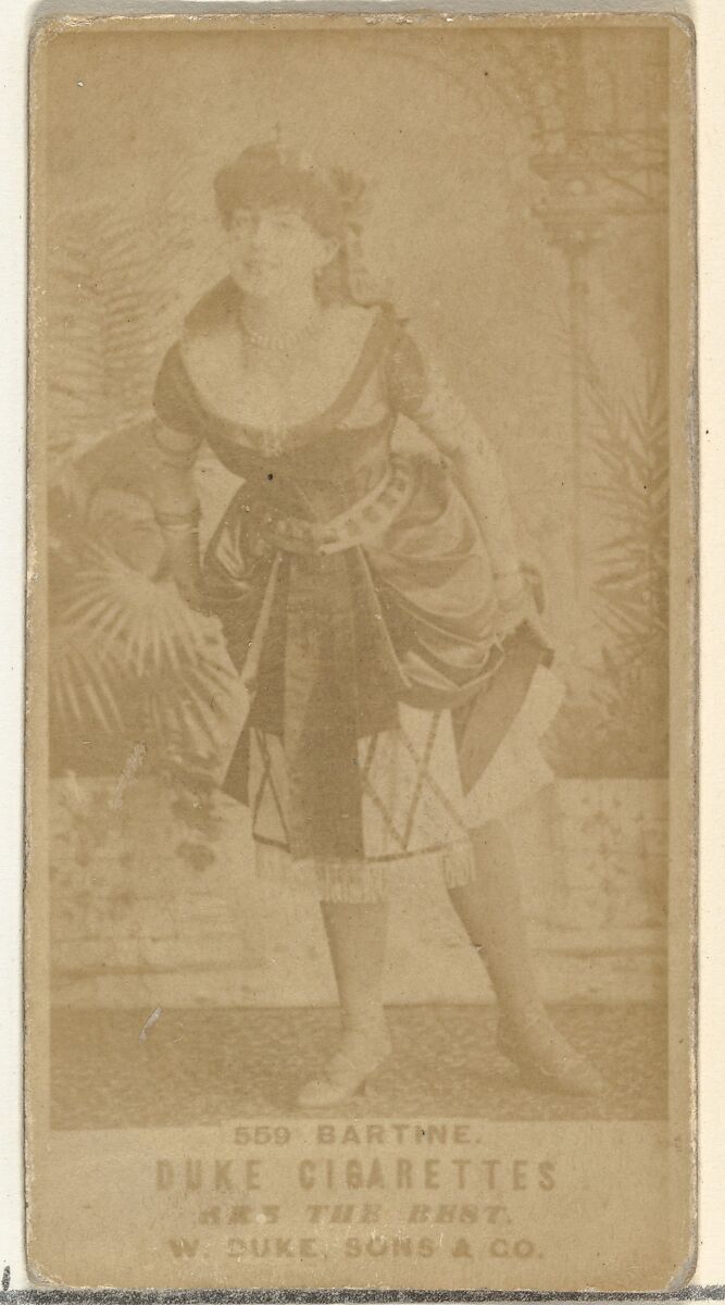 Card Number 559, Miss Bartine, from the Actors and Actresses series (N145-7) issued by Duke Sons & Co. to promote Duke Cigarettes, Issued by W. Duke, Sons &amp; Co. (New York and Durham, N.C.), Albumen photograph 