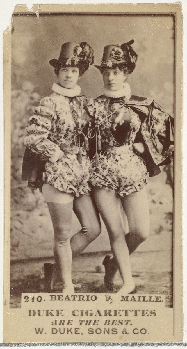 Card Number 210, Beatrice & Maille, from the Actors and Actresses series (N145-7) issued by Duke Sons & Co. to promote Duke Cigarettes, Issued by W. Duke, Sons &amp; Co. (New York and Durham, N.C.), Albumen photograph 