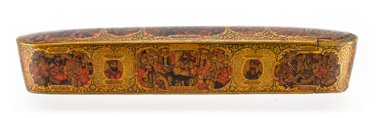 Lacquer Pen Box with Royal Audience Scenes, Papier-mache; painted and lacquered