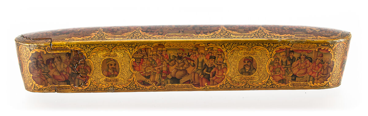 Lacquer Pen Box with Royal Audience Scenes, Papier-mache; painted and lacquered