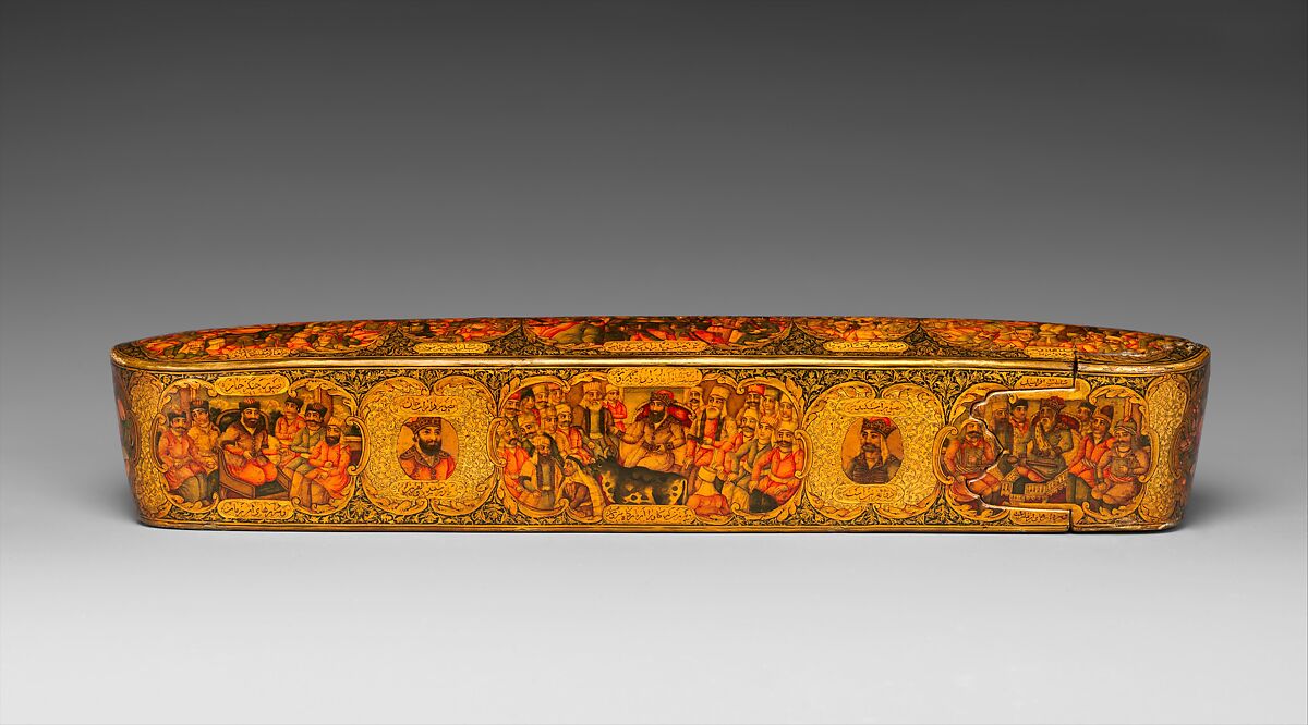 Lacquer Pen Box with Royal Audience Scenes, Papier-mache; painted and lacquered 