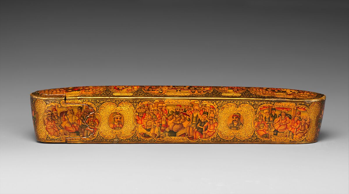 Lacquer Pen Box with Royal Audience Scenes, Papier-mache; painted and lacquered
