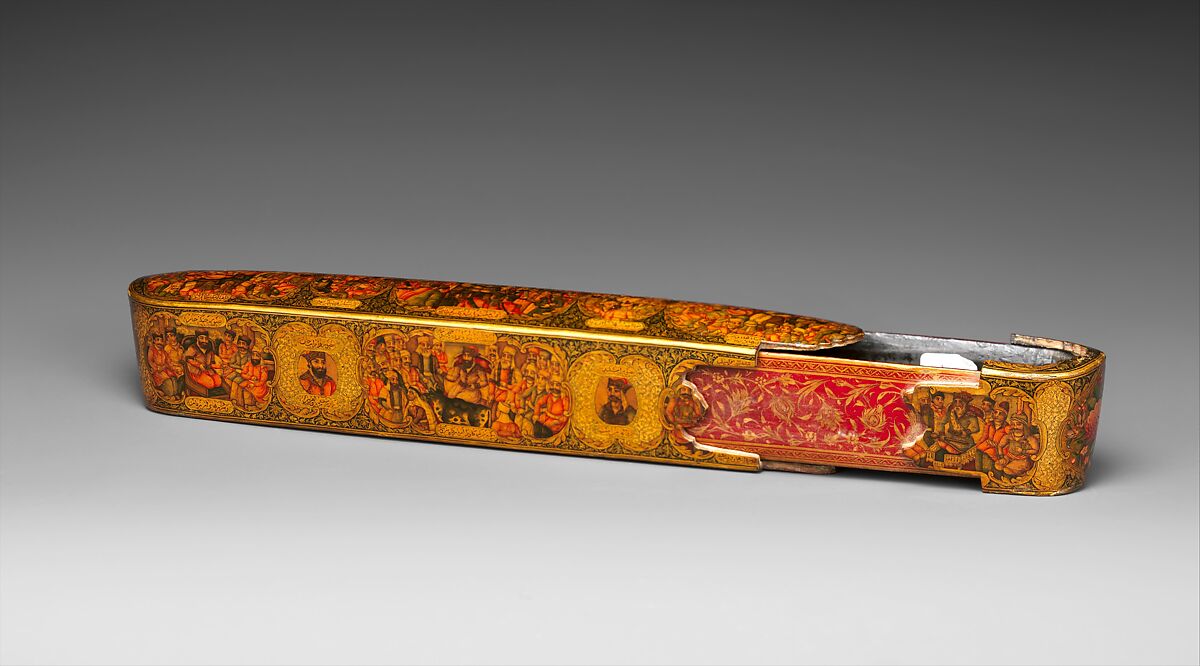 Lacquer Pen Box with Royal Audience Scenes, Papier-mache; painted and lacquered