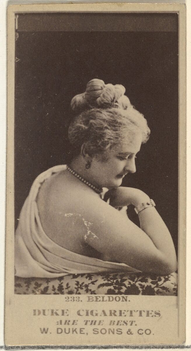 Card Number 233, Miss Beldon, from the Actors and Actresses series (N145-7) issued by Duke Sons & Co. to promote Duke Cigarettes, Issued by W. Duke, Sons &amp; Co. (New York and Durham, N.C.), Albumen photograph 