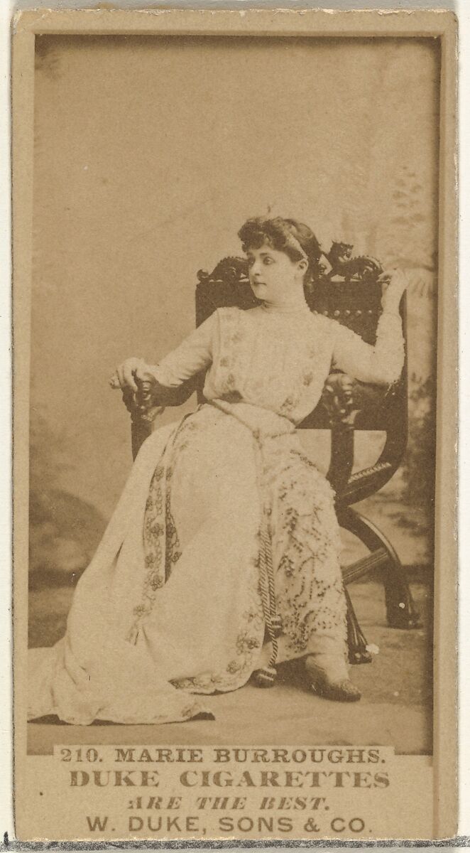 Card Number 210, Marie Burroughs, from the Actors and Actresses series (N145-7) issued by Duke Sons & Co. to promote Duke Cigarettes, Issued by W. Duke, Sons &amp; Co. (New York and Durham, N.C.), Albumen photograph 