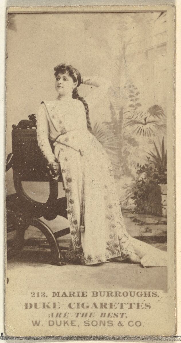 Card Number 213, Marie Burroughs, from the Actors and Actresses series (N145-7) issued by Duke Sons & Co. to promote Duke Cigarettes, Issued by W. Duke, Sons &amp; Co. (New York and Durham, N.C.), Albumen photograph 