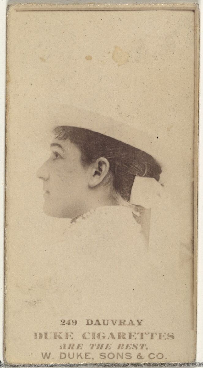 Card Number 249, Miss Dauvray, from the Actors and Actresses series (N145-7) issued by Duke Sons & Co. to promote Duke Cigarettes, Issued by W. Duke, Sons &amp; Co. (New York and Durham, N.C.), Albumen photograph 