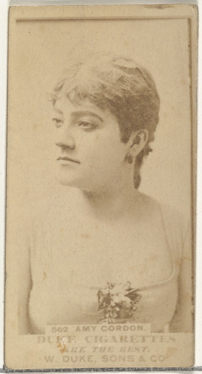 Card Number 562, Amy Gordon, from the Actors and Actresses series (N145-7) issued by Duke Sons & Co. to promote Duke Cigarettes, Issued by W. Duke, Sons &amp; Co. (New York and Durham, N.C.), Albumen photograph 