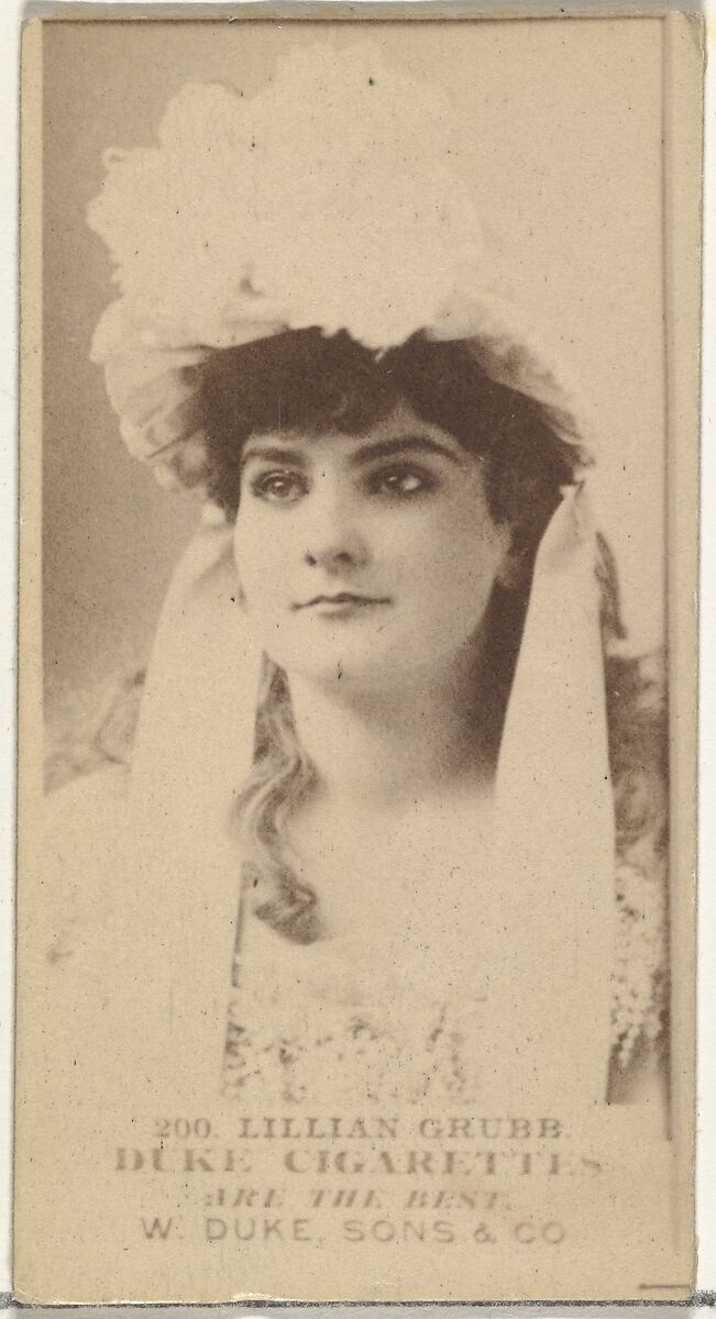 Card Number 200, Lillian Grubb, from the Actors and Actresses series (N145-7) issued by Duke Sons & Co. to promote Duke Cigarettes, Issued by W. Duke, Sons &amp; Co. (New York and Durham, N.C.), Albumen photograph 