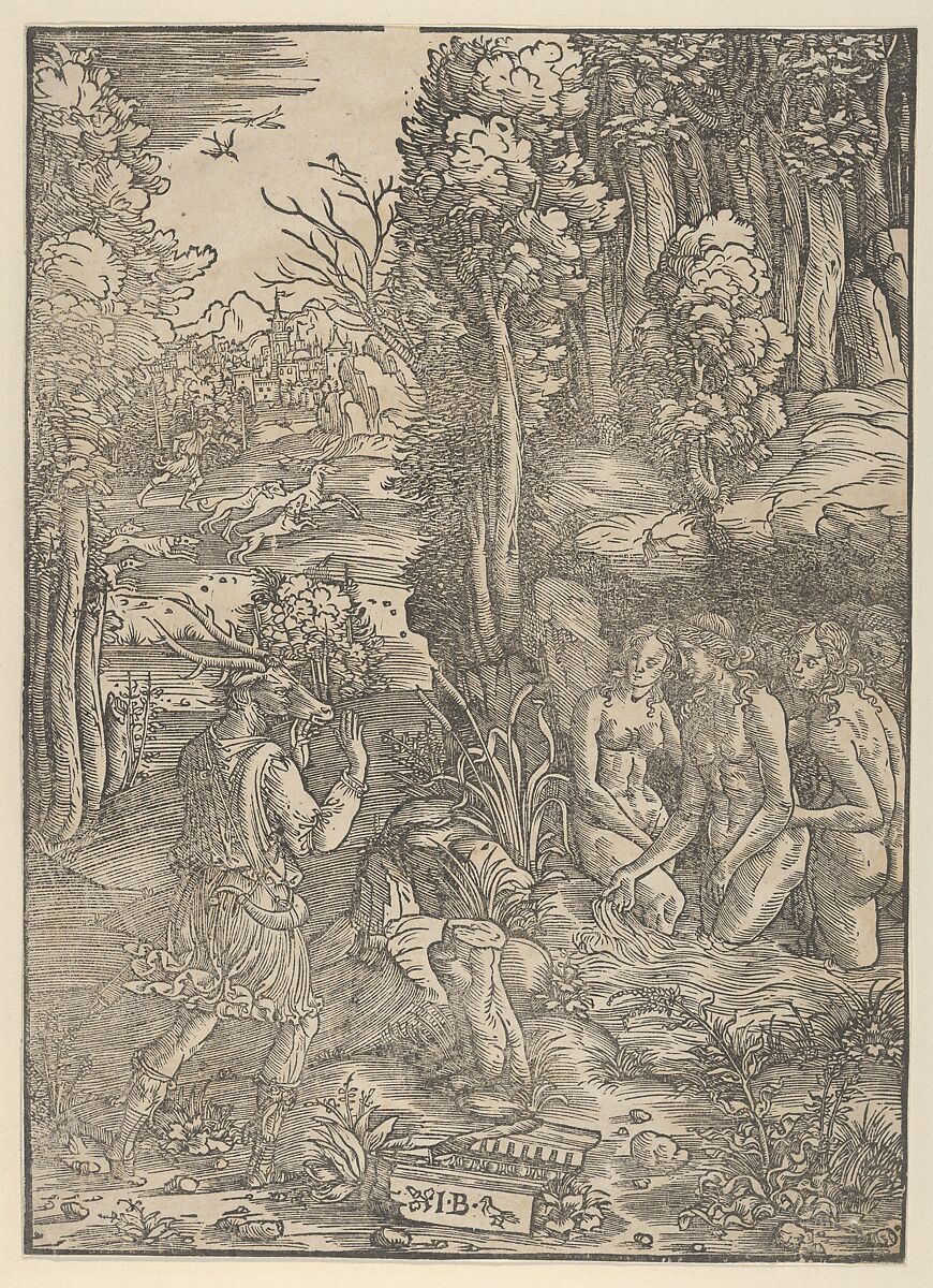 Diana turning Actaeon into a stag, After Giovanni Battista Palumba (Italian, active ca. 1500–1520), Woodcut 