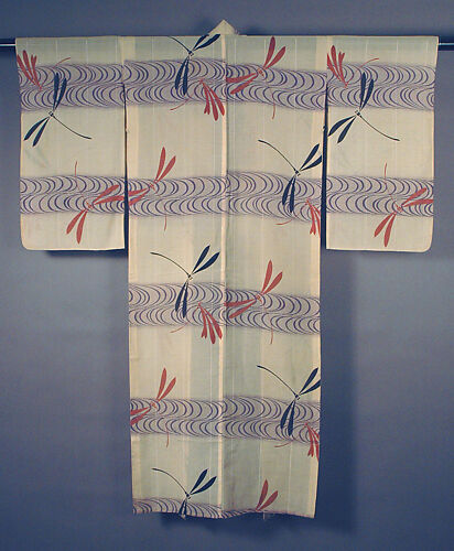 Unlined Summer Kimono (Hito-e) with Dragonflies and Stream


