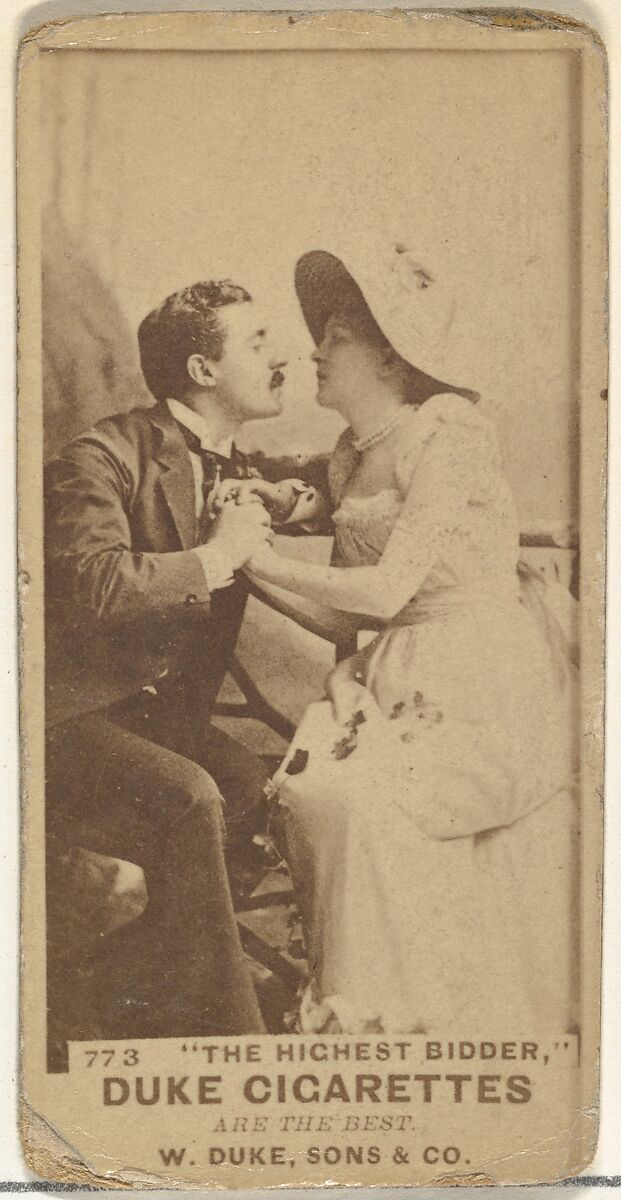 Card Number 773, "The Highest Bidder," from the Actors and Actresses series (N145-7) issued by Duke Sons & Co. to promote Duke Cigarettes, Issued by W. Duke, Sons &amp; Co. (New York and Durham, N.C.), Albumen photograph 
