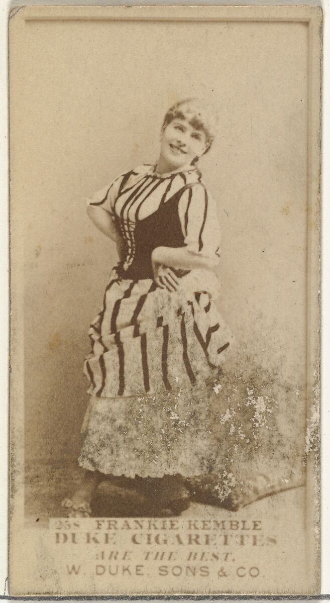 Card Number 258, Frankie Kemble, from the Actors and Actresses series (N145-7) issued by Duke Sons & Co. to promote Duke Cigarettes, Issued by W. Duke, Sons &amp; Co. (New York and Durham, N.C.), Albumen photograph 