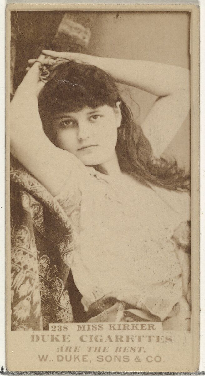 Card Number 238, Miss Kirker, from the Actors and Actresses series (N145-7) issued by Duke Sons & Co. to promote Duke Cigarettes, Issued by W. Duke, Sons &amp; Co. (New York and Durham, N.C.), Albumen photograph 