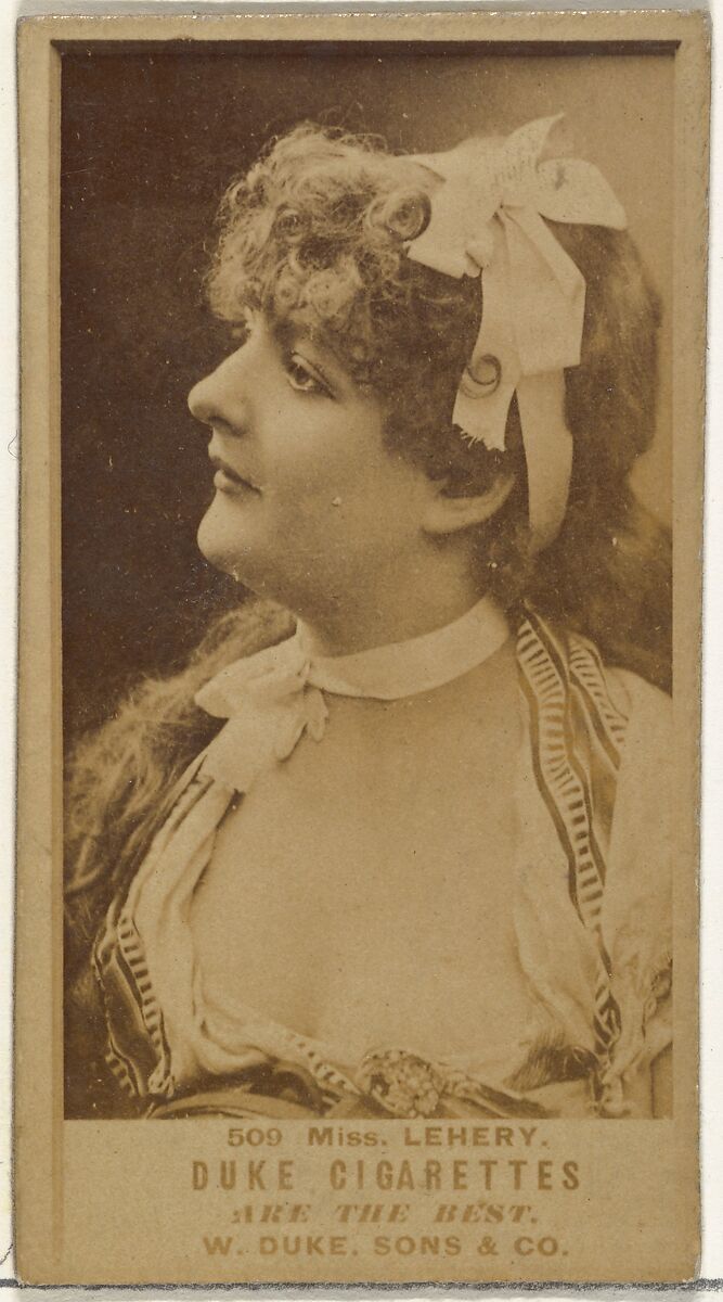 Card Number 509, Miss Lehery, from the Actors and Actresses series (N145-7) issued by Duke Sons & Co. to promote Duke Cigarettes, Issued by W. Duke, Sons &amp; Co. (New York and Durham, N.C.), Albumen photograph 