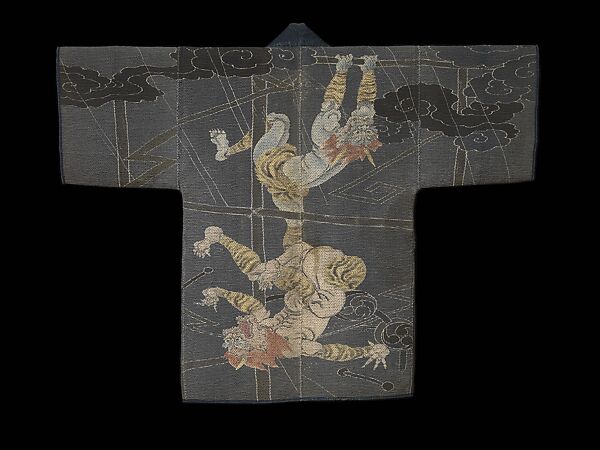 Fireman’s Jacket with Gods of Wind and Thunder, Quilted cotton with paste relief, Japan 