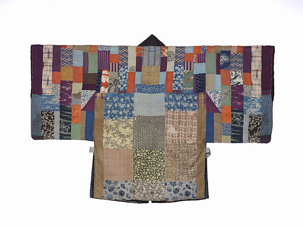 Jacket (Hanten), Crepe silk (chirimen) patchwork with ikat, shibori, komon katazome, paste-resist dyeing (yūzen), stencil-dyed and patterned damask sections, some dating from the Edo period (1615–1868), Japan 