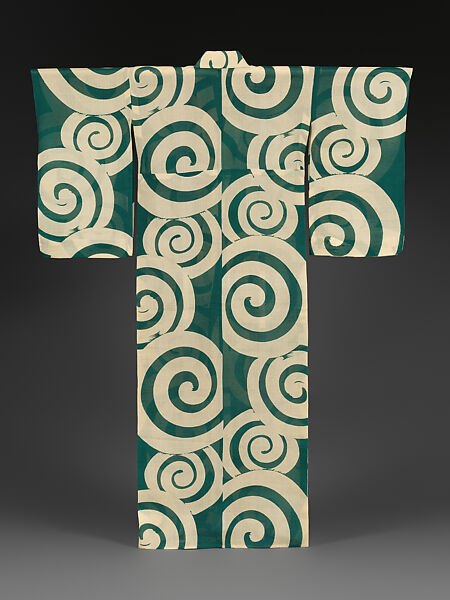 Summer Kimono (Hito-e) with Swirls
, Printed gauze-weave (ro) silk with twisted wefts, Japan