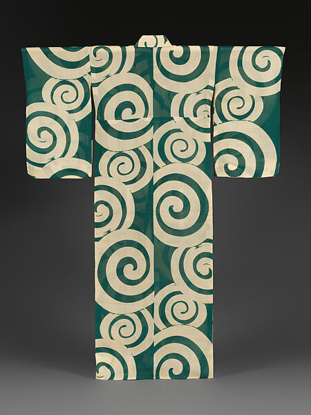 Summer Kimono (Hito-e) with Swirls, Printed gauze-weave (ro) silk with twisted wefts, Japan 