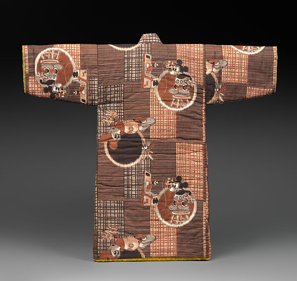 Child’s Winter Kimono with Mickey Mouse
, Plain-weave cotton with roller printing, Japan