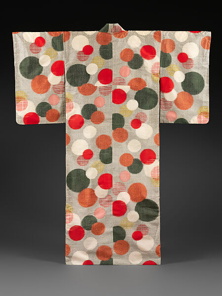 Meisen Kimono with Water Droplets, Plain-weave reeled-silk warps with machine-spun silk wefts in double ikat (heiyō-gasuri), Japan 