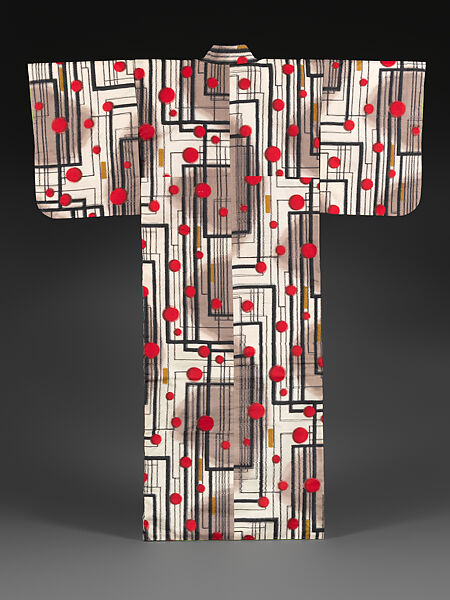 Meisen Kimono with Geometric Patterns, Plain-weave machine-spun silk in double ikat (heiyō-gasuri), Japan 